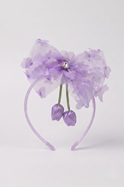 Le Mabelle Lilac Tulip Figured Butterfly Tulle and Stone Girls' Crown