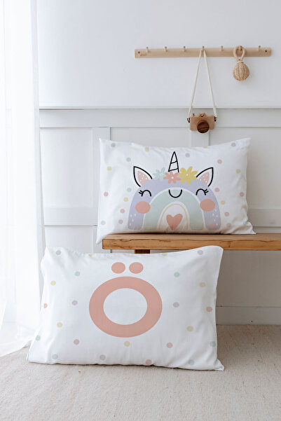 Tuğba Kuğu Față de pernă din 2 bucăți (50x70) Unicorn Somon - Seria Litere - ...