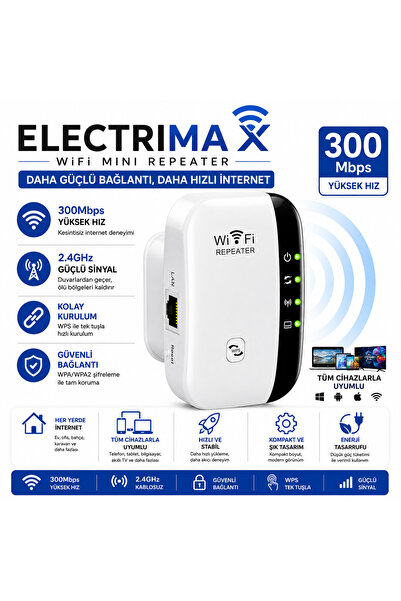 Electrimax WiFi Ağ Genişletici Access Point Ethernet Destekli 300 Mbps