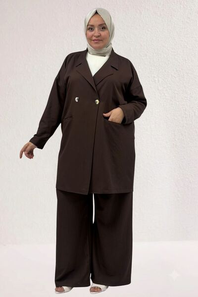 Eslina 67056-1 Jachetă blazer mărime mare - Pantaloni Set Nova - Maro