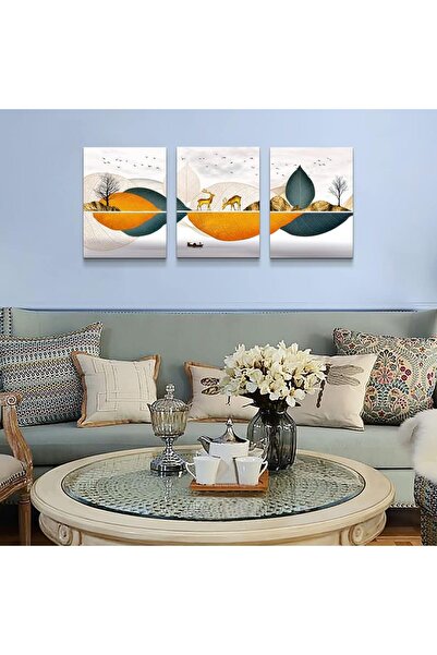 HOME MODE Abstract Golden Deer Landscape Triptych Canvas Wall Art 3 Panels | ...