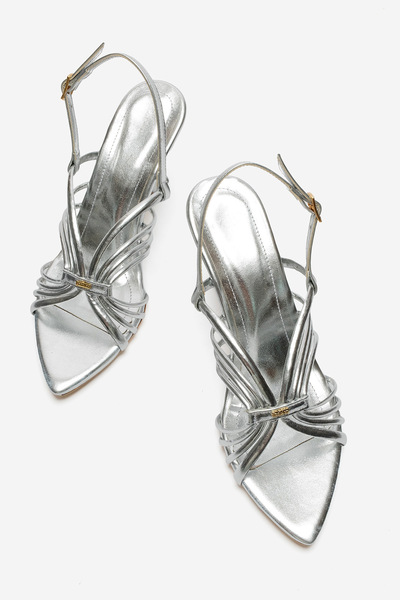 babiva Metallic Silver Gray Wedge Heeled Thin Strap Evening Dress Women's Shoes