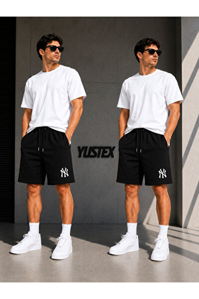 yx yustex sport 2-Piece Shorts Men's Ny Printed (Black-Black) Basic Summer Sh...