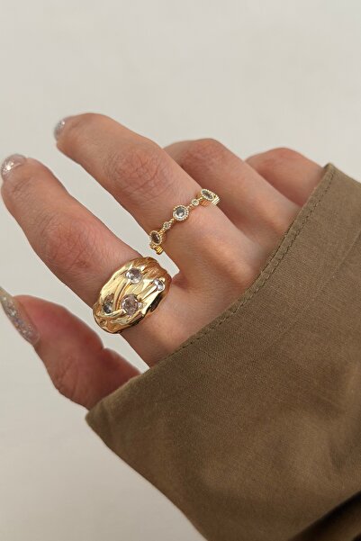 Lavian Accessories 2’li Gold Boe Yüzük Seti (AYARLANABİLİR)
