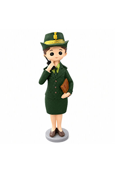 AKDC Dark Green Girl Police Officer Polyresin Decorative Figurine - 20 cm