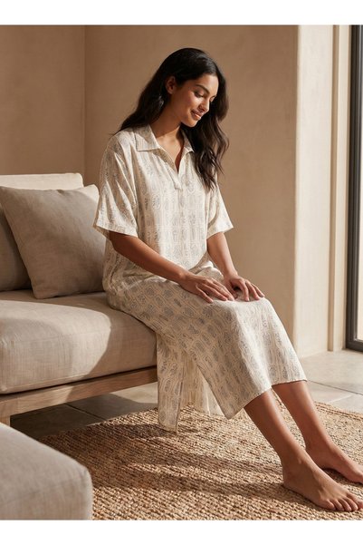 Splash FAV Set of 2 - Intimates Midi Length Night Dress Short Sleeves Assorted Print Viscose