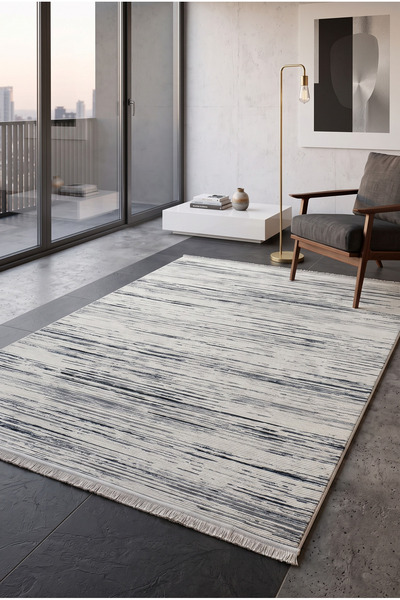 Pastel Modern Dokulu Lacivert Geçişli Halı Oturma Odası Salon Yatak Odası Mut...