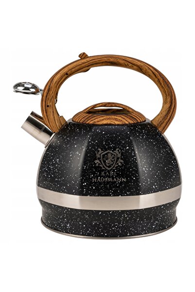 NO BRAND CEAȘCĂ DE OȚEL pentru GAZ, 3 l, NEGRU, cu fluier, compatibilă cu pli...