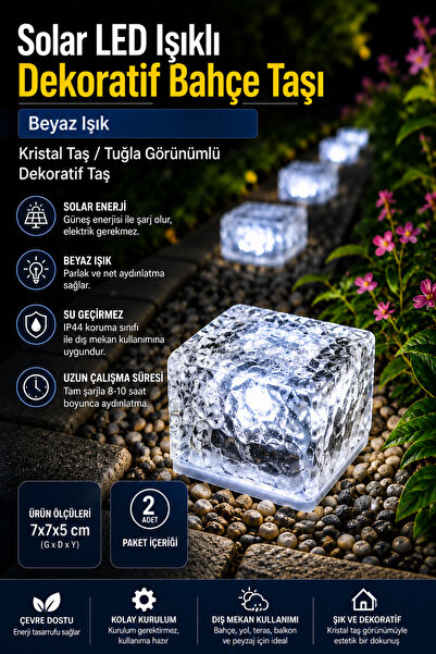 ALFAGİFT Solar LED Işıklı Dekoratif Bahçe Taşı Beyaz Işık IP44 Su Geçirmez Ze...