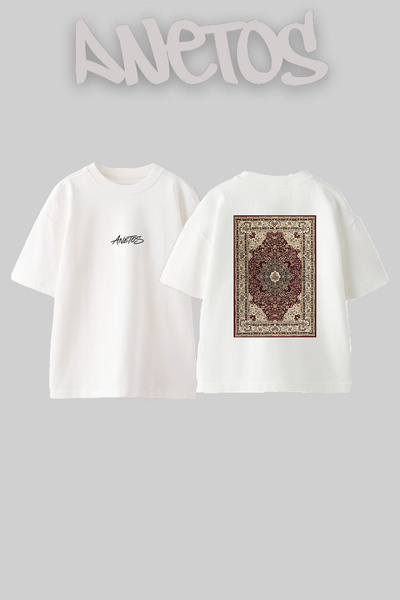 Anetos Persian Rug_19 Design Back Printed Cotton White Oversize T-Shirt