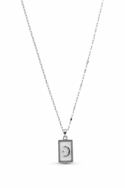 Jack Ferrero Moon Pattern Rectangular Pendant Thin Chain Necklace - Stylish a...