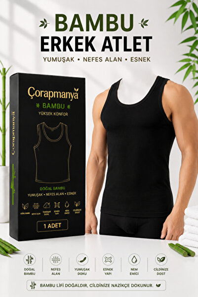 çorapmanya Erkek Bambu Kalın Askılı Atlet Siyah - Beyaz