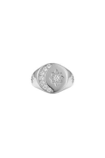 Charmist Steel Celeste Moon Star Stone Ring Silver