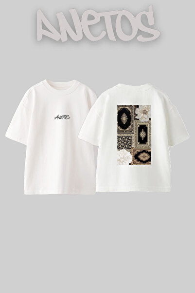Anetos تي شيرت Fars Halisi_3 من القطن الأبيض المطبوع من الخلف بتصميم كبير الحجم
