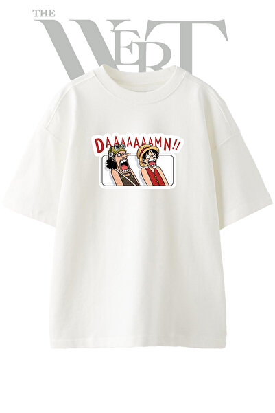 THEWERT Tricou oversize alb unisex cu imprimeu Luffy Usopp Design