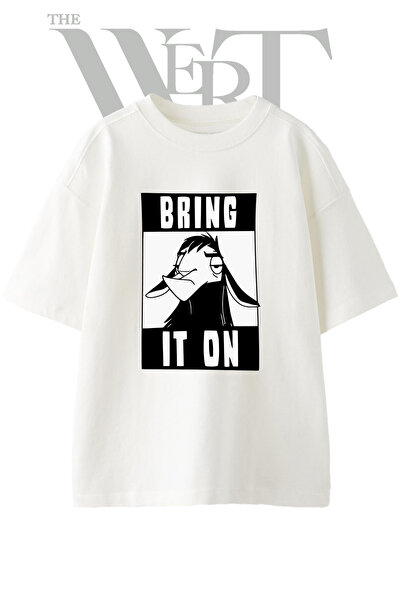 THEWERT Llama Kuzco Design Printed Unisex White Oversize T-Shirt