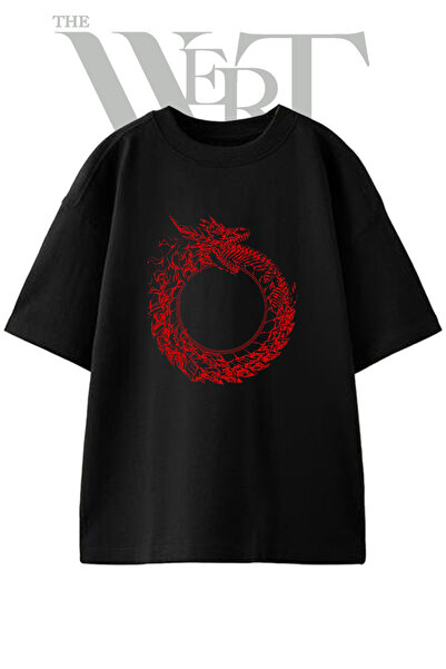 THEWERT Ouroboros dizajn, unisex crna majica sa širokim krojem