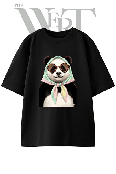 THEWERT Panda šal, naočare, dizajn, štampana unisex crna majica velikog kroja