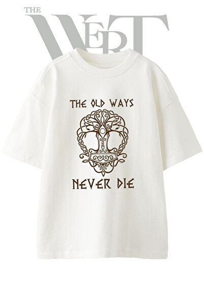 THEWERT Μπλουζάκι Unisex Λευκό Oversize με στάμπα Mjolnir Yggdrasil Design