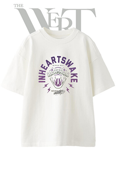 THEWERT In Hearts Wake Design Printed Unisex White Oversize T-Shirt