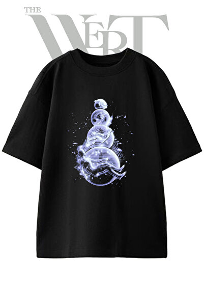 THEWERT Tricou oversize negru unisex cu imprimeu Etheric Human Curves Design