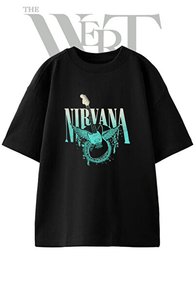THEWERT Nirvana dizajn gitare, štampana unisex crna majica prevelikog kroja