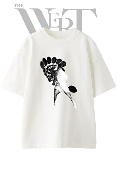 THEWERT Μπλουζάκι Unisex με στάμπα Tennis Stroke Design, λευκό, oversized