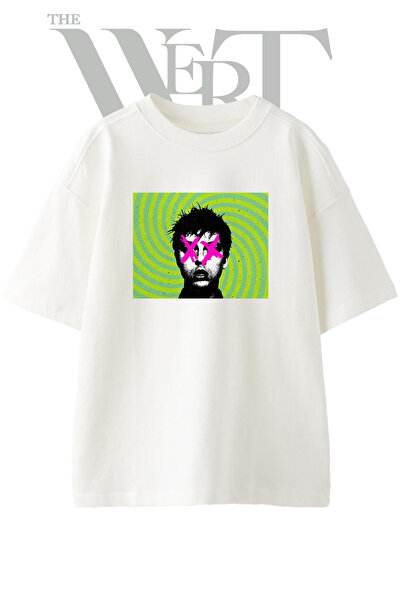 THEWERT Punk X Eyes Design Printed Unisex White Oversize T-Shirt