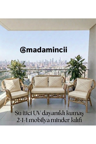 MADAMİNCİ Bahçe Mobilyası Minder Kılıfı 2+1+1 | Balkon Koltuk Minder Kılıfı |...