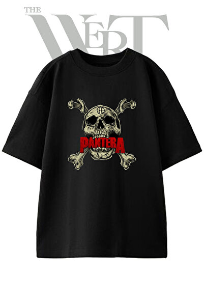THEWERT Pantera Skull_1 Design Printed Unisex Black Oversize T-Shirt