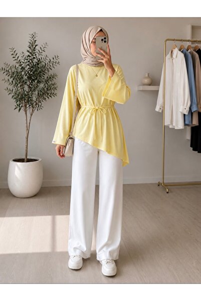 Heyya Women's Asymmetrical Single Jersey Combed Cotton Tunic Yellow