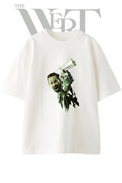 THEWERT Screaming Man Design Printed Unisex White Oversize T-Shirt