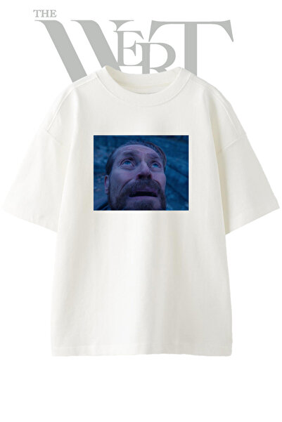 THEWERT Tricou supradimensionat alb unisex cu imprimeu Willem Dafoe Design