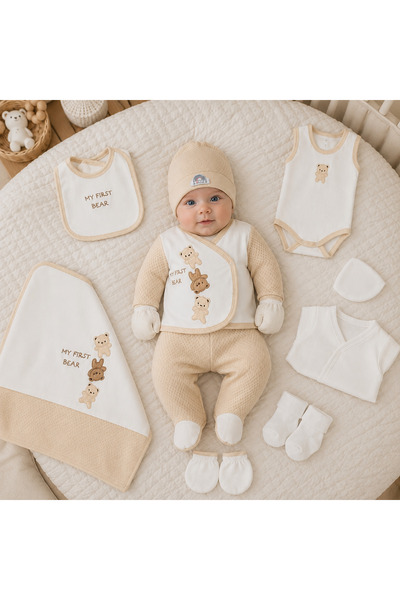bidunyabebe طقم أطفال حديثي الولادة مكون من 10 قطع مطرزة بدمية دب - 100% قطن ...