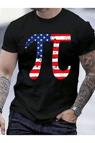 4CR تي شيرت قطن 100% بتصميم علم أمريكي لعيد الحب الرياضي (Pi Day) وعيد الاستق...