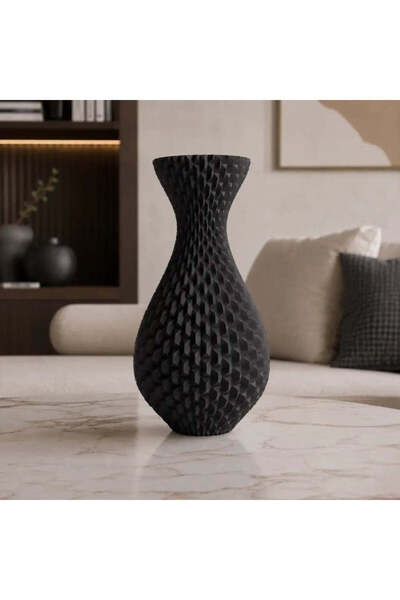 OEM Vaza decorativa negru mat, 20 cm, cu forma sculpturala, ideala pentru flo...