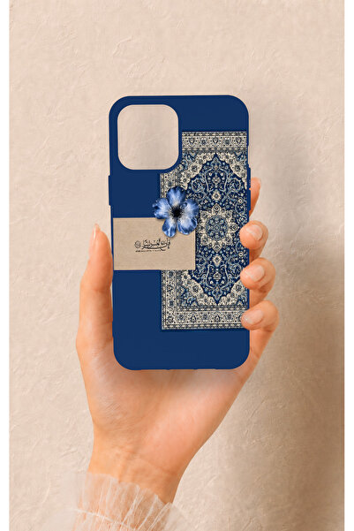 Vip Case iPhone 12 Pro Max Uyumlu Mavi Etnik Halı Desenli Silikon Kılıf