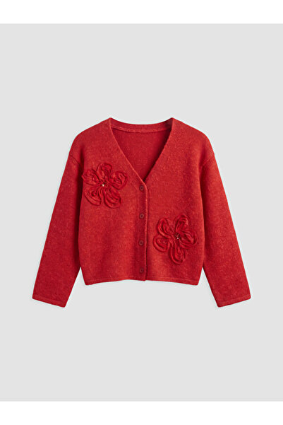 LC Waikiki Sparkling Choices Floral Applique Girls' Knitwear Cardigan from Sh...