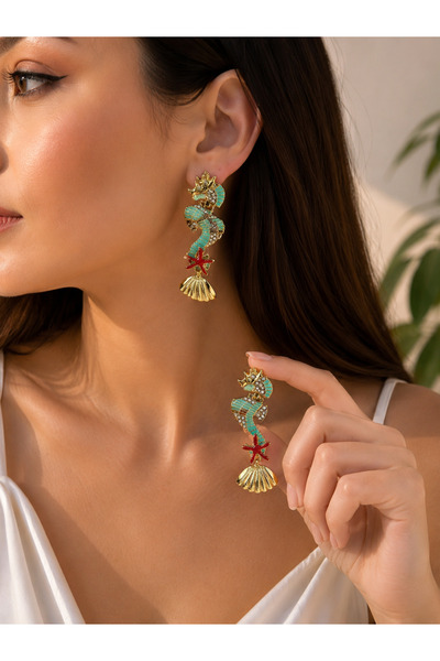 ANKA JEWELLRY أقراط نسائية من الفولاذ على شكل سمكة القرش ونجم البحر |   حجر ا...