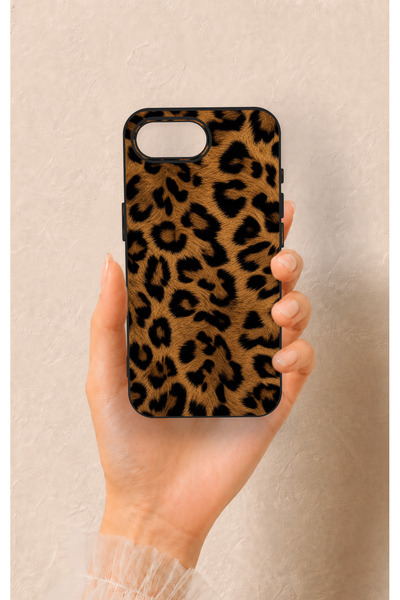 Vip Case iPhone 16E Uyumlu Koyu Leopar Deri Desenli Silikon Kılıf