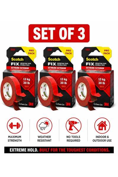 Scotch Double-Sided Mounting Tape Set of 3 - Heavy Duty Weather Resistant Adh...