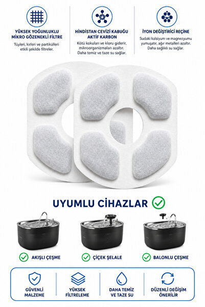 Arfseb Kedi Su Pınarı Yedek Filtresi 2 Adet 4 Aşamalı Aktif Karbonlu Filtre