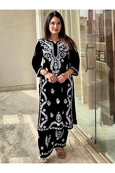 MYSMAR Black Rayon Salwar Kameez - FFT1818 | Black-Size:M-38-Inches