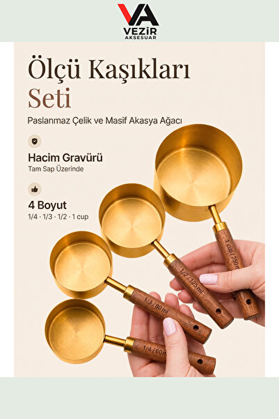 Vezir Aksesuar Set of 4 Gold Measuring Spoons |   Stainless Steel Coffee and ...