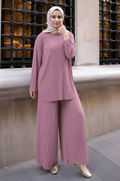 İmajButik Pink Pleated Sandy Tunic Trouser Set