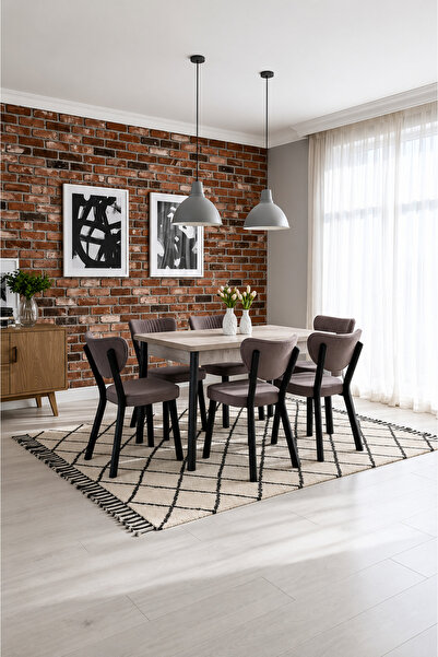 Concept Ayz Home Valoria Serisi 6 Kişilik 80x130 cm Traverten MDF Cappuccino ...