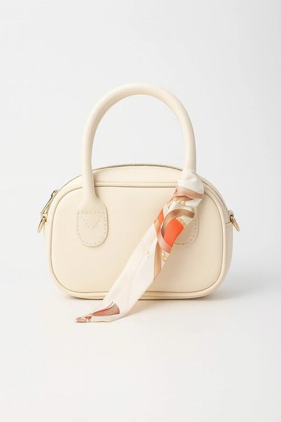 Morlex Cream Mini Scarf Hand & Shoulder Bag – Faux Leather with Scarf Detail