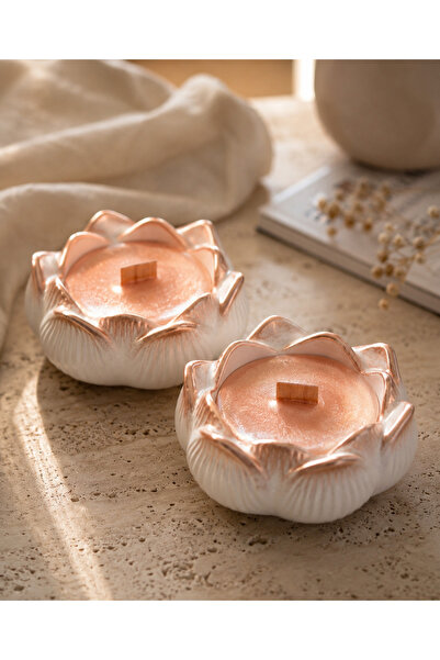 Noure Candle Studio 2'li Bakır Sedefli Sandal Ağacı Kokulu Lotus Mum