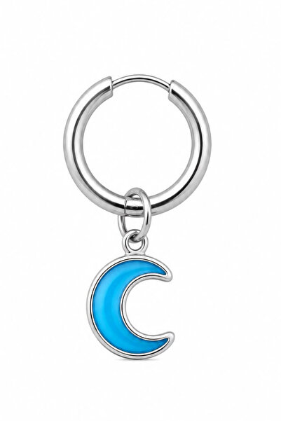 Blisse Piercing Unisex Silver Color Surgical Steel Dangle Blue Enamel Crescen...