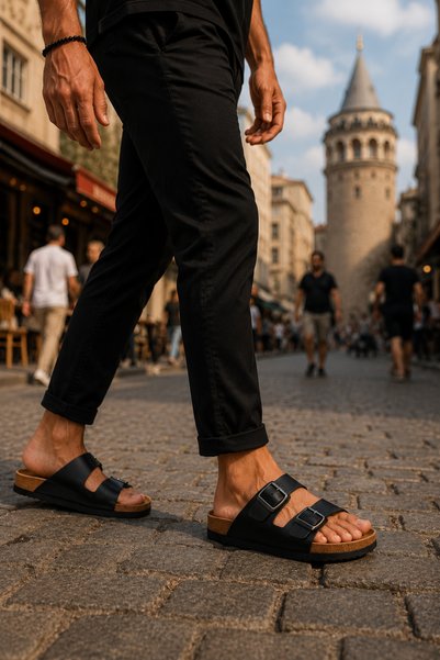 Miss Kiss Men's Summer Double Buckle Adjustable Anatomical Sole Artificial Leather Daily Slippers 40-45